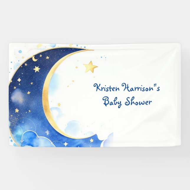 Watercolor Celestial Moon and Stars Baby Shower Banner (Horizontal)