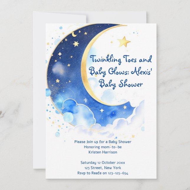 Watercolor Celestial Moon and Stars Baby Shower Invitation (Front)