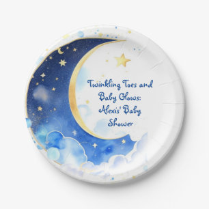 Watercolor Celestial Moon and Stars Baby Shower Paper Plate