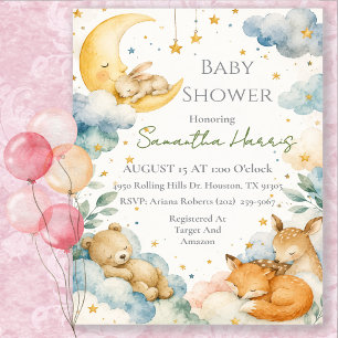 Watercolor Celestial Moon Baby Shower Invitation