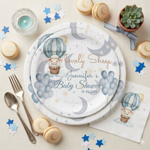 Watercolor Celestial Sheep & Balloons Baby Shower  Paper Plate