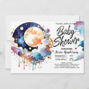 Watercolor Celestial Soiree Baby Shower Invitation