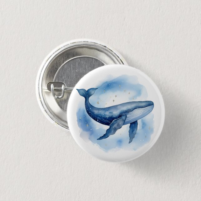 Watercolor Celestial Whale 3 Cm Round Badge (Front & Back)