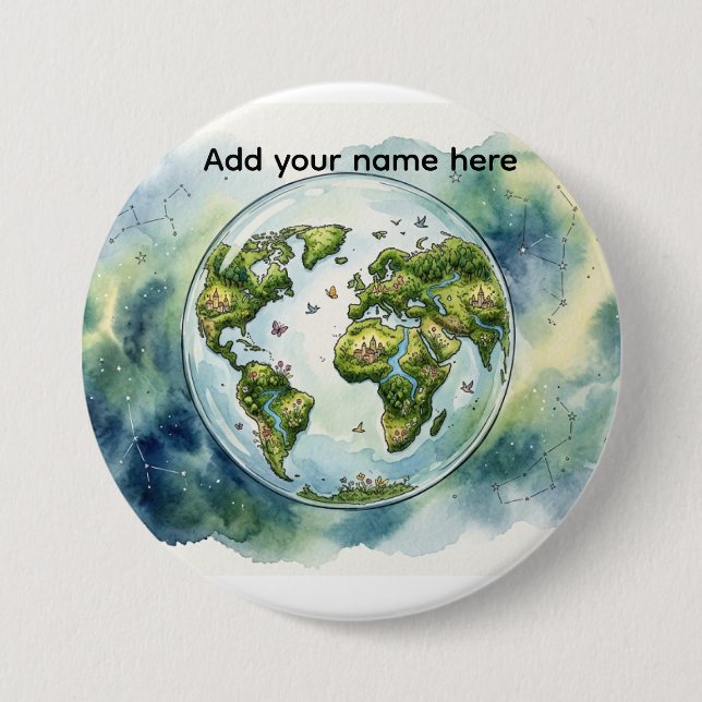 Watercolor Celestial World Globe Custom Badge (Front)