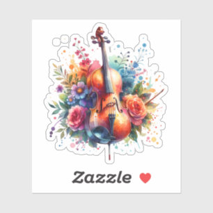 Watercolor Cello and Flowers  
