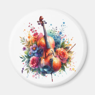 Watercolor Cello and Flowers Magnet