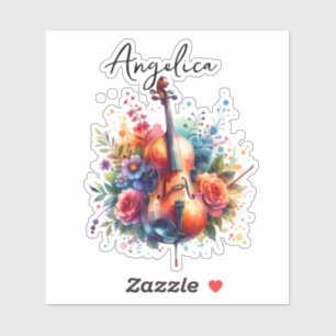 Watercolor Cello and Flowers Personalised