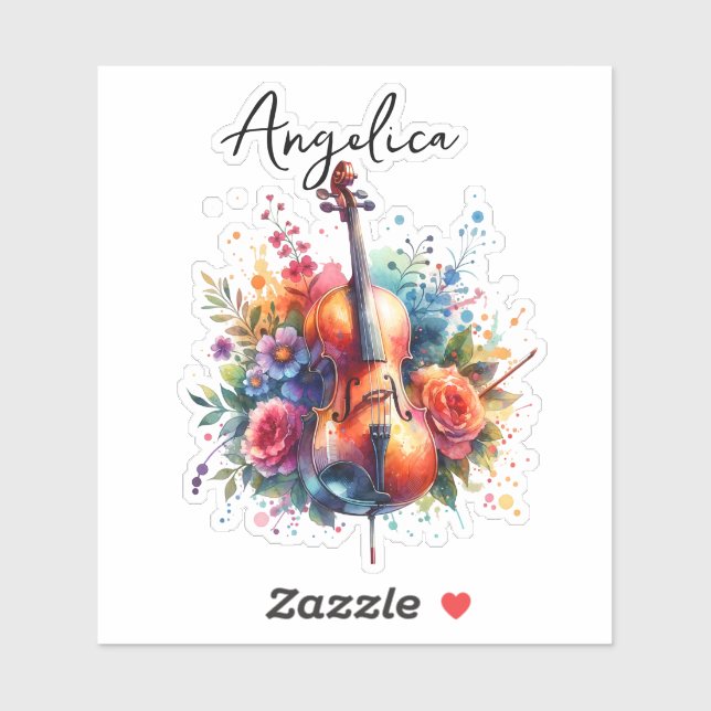 Watercolor Cello and Flowers Personalised (Sheet)