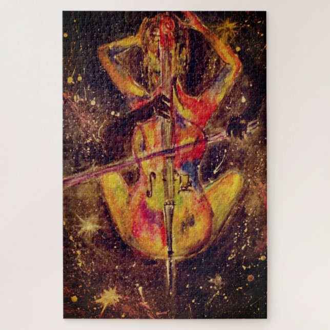 Watercolor - Cello Space Sonata - Lady & Cello Art Jigsaw Puzzle (Vertical)