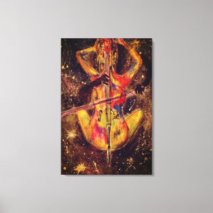 Watercolor - Cello Space Sonata - Lady with Cello Canvas Print