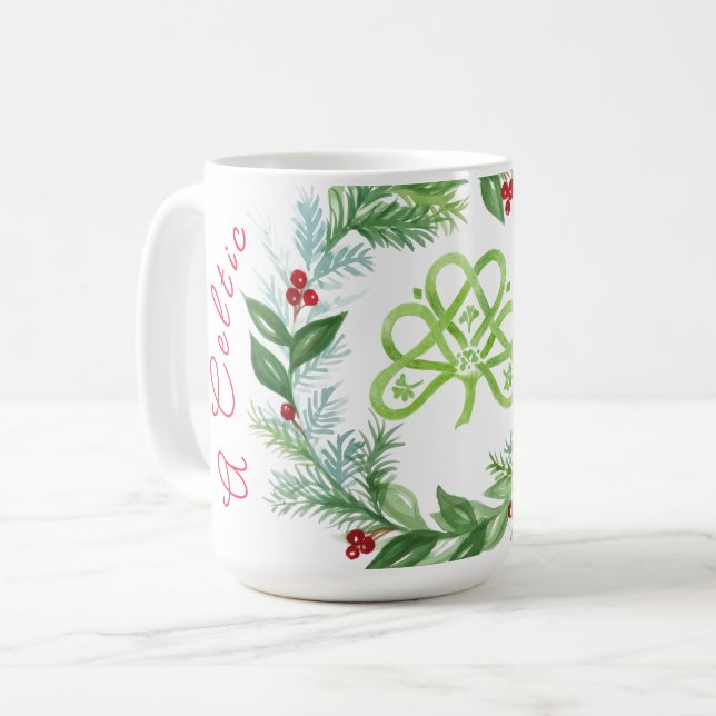 Watercolor Celtic Christmas Wreath  Coffee Mug (Front Left)