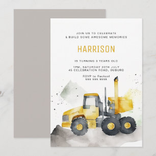 Watercolor Cement Truck Birthday Invitation