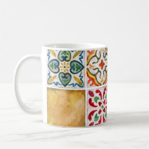 Watercolor ceramic tiles collection. Square vintag Coffee Mug