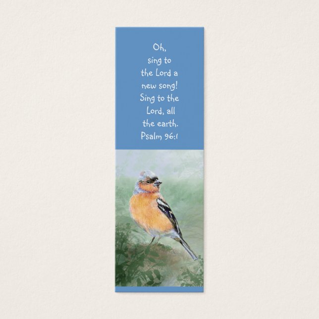 Watercolor Chaffinch Bird Scripture Bible Bookmark (Front)