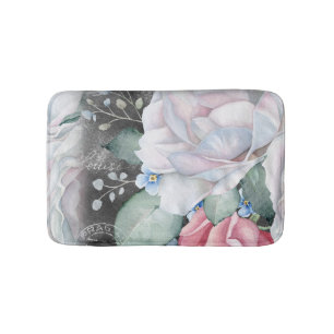 Watercolor Chalkboard Roses  Bath Mat