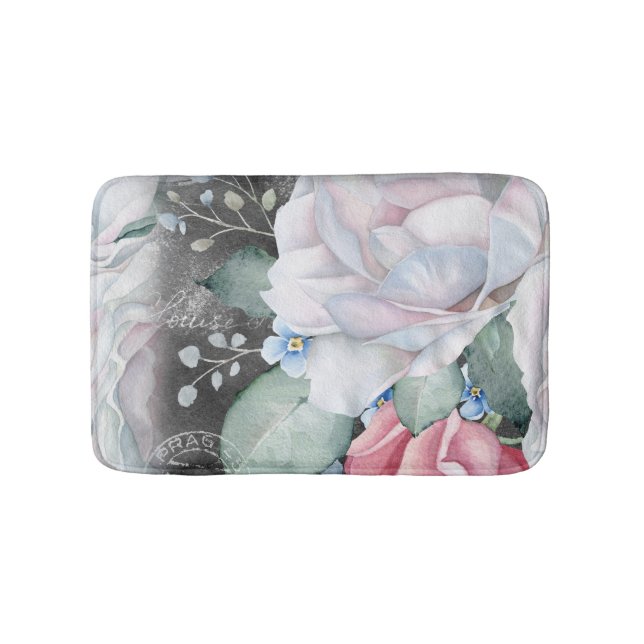 Watercolor Chalkboard Roses  Bath Mat (Front)