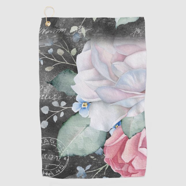 Watercolor Chalkboard Roses  Golf Towel (Front)