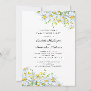 Watercolor chamomile. Floral engagement party Invitation