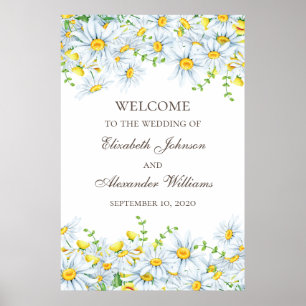 Watercolor chamomile. Floral wedding welcome Poster