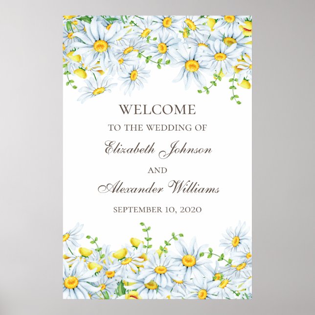 Watercolor chamomile. Floral wedding welcome Poster (Front)
