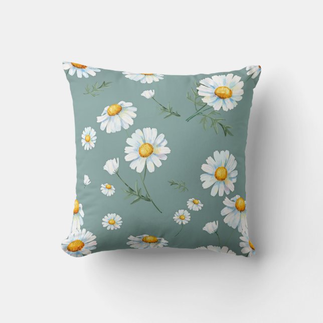 Watercolor Chamomile Flower Pattern Cushion (Front)