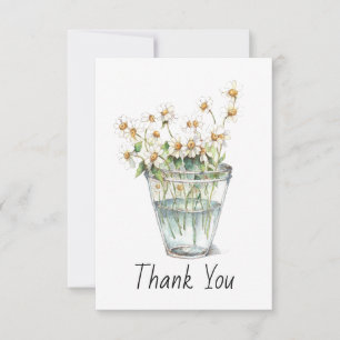Watercolor Chamomile Flowers in Glass Thank You Card