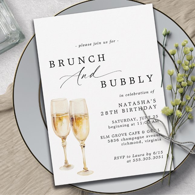 Watercolor Champagne | Brunch & Bubbly Birthday Invitation (Creator Uploaded)