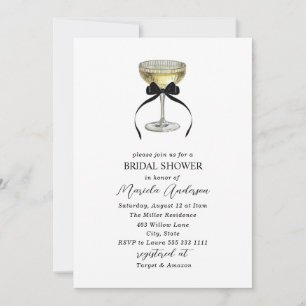  Watercolor Champagne coupe black bow  Bridal Show Invitation