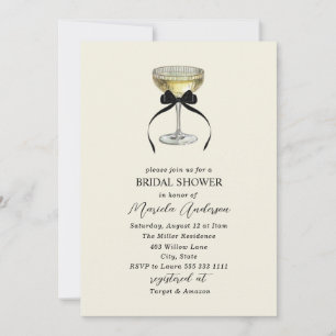 Watercolor Champagne coupe black bow Bridal Show Invitation