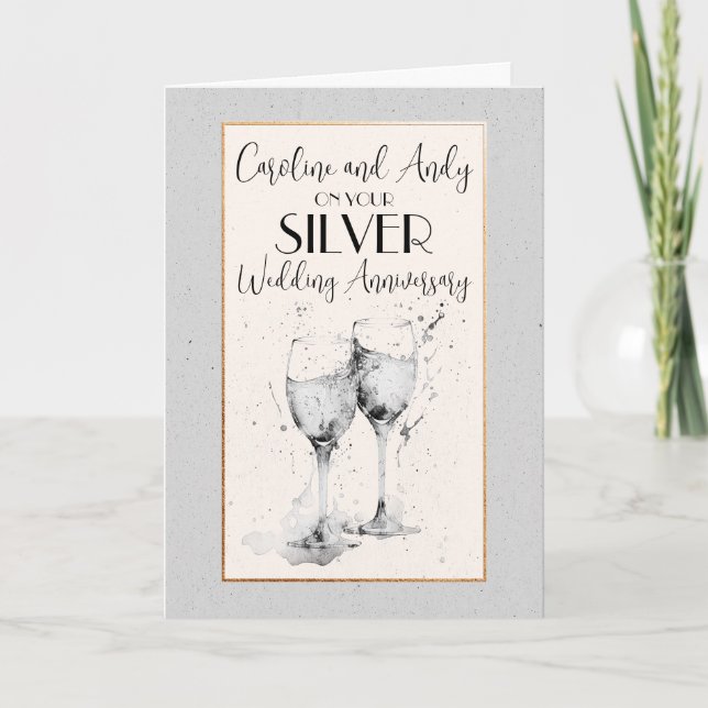 Watercolor Champagne Glasses Anniversary Card (Front)