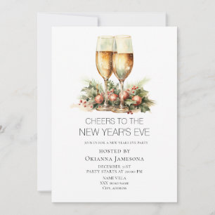 Watercolor Champagne New Year's Eve Party  Invitation