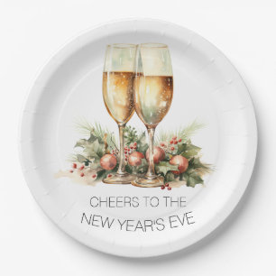 Watercolor Champagne New Year's Eve Party Paper Plate