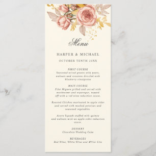 Watercolor champagne roses monogram wedding menu