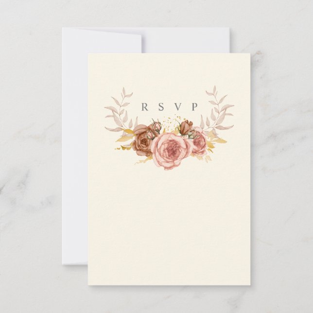 watercolor champagne roses RSVP w meal choices (Back)
