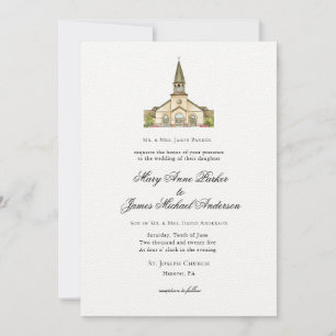 Watercolor Chapel Christian Wedding Invitation