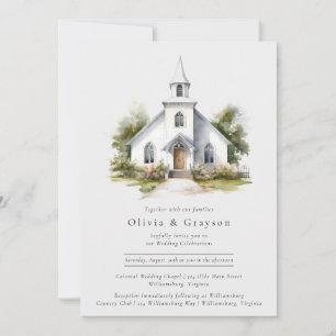 Watercolor Chapel Christian Wedding Invitation 