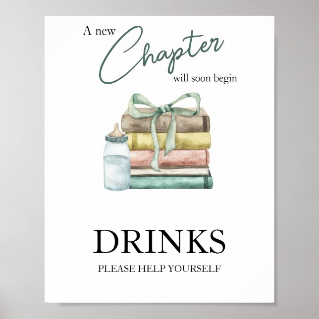 Watercolor chapter storybook baby shower Drinks Poster (Front)