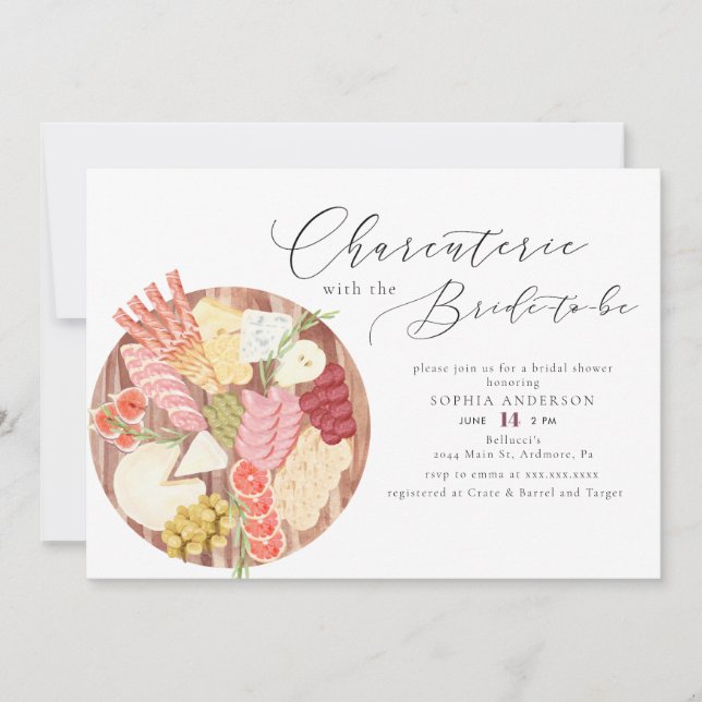 Watercolor Charcuterie Cheese Board Bridal Shower Invitation (Front)