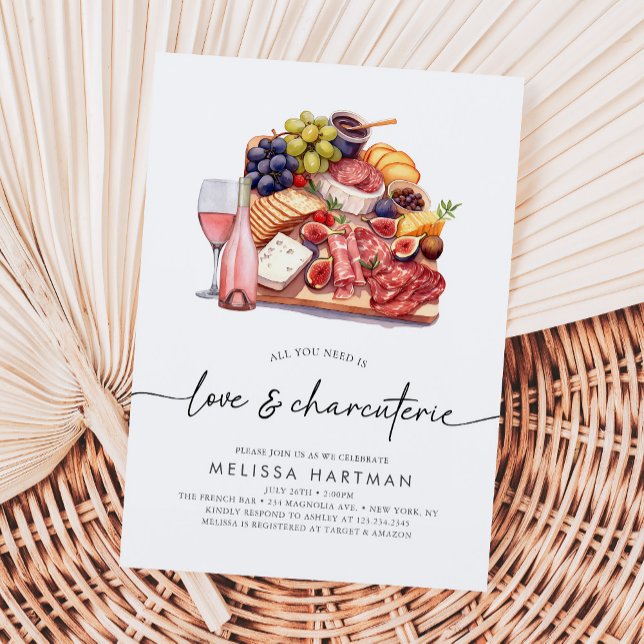 Watercolor Charcuterie Wine & Cheese Bridal Shower Invitation (Creator Uploaded)