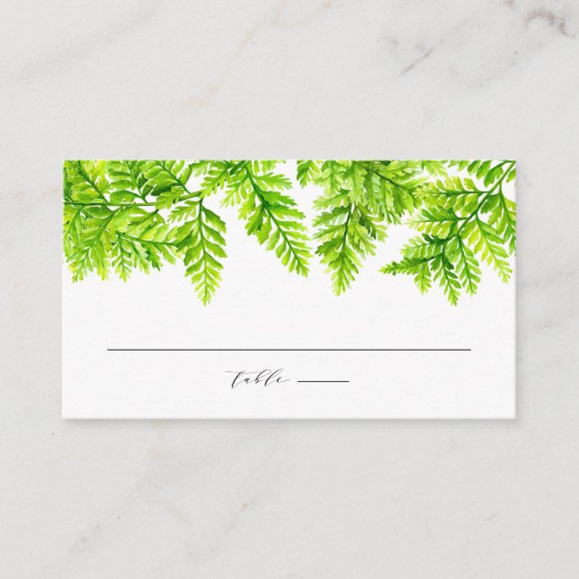 Watercolor Chartreuse Green Fern Leaves Garland Place Card (Front)