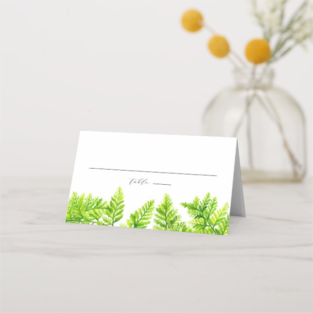 Watercolor Chartreuse Green Fern Leaves Garland Place Card (Front)