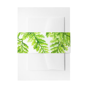 Watercolor Chartreuse Green Fern Leaves Wedding Invitation Belly Band