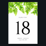 Watercolor Chartreuse Green Fern Leaves Wedding Table Number<br><div class="desc">Add a greenery accent to your event with these customisable table number cards. It features watercolour chartreuse green fern leaves. Personalise by adding your details. These greenery table number cards are perfect for weddings,  bridal showers,  birthday parties,  and more.</div>