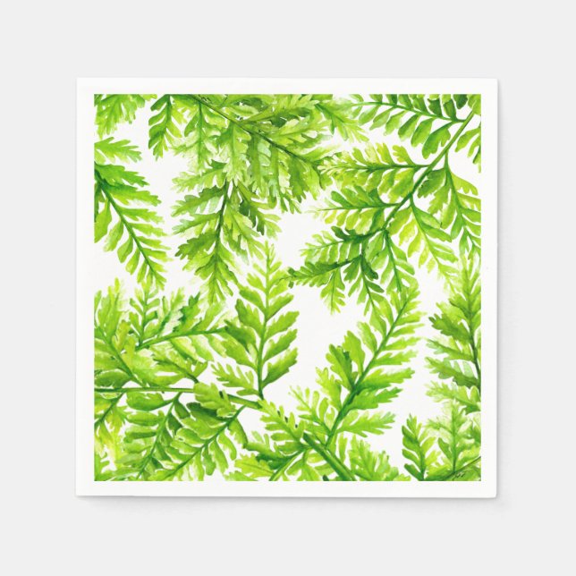 Watercolor Chartreuse Green Ferns Pattern Wedding Napkin (Front)