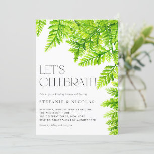 Watercolor Chartreuse Green Ferns Wedding Shower Invitation