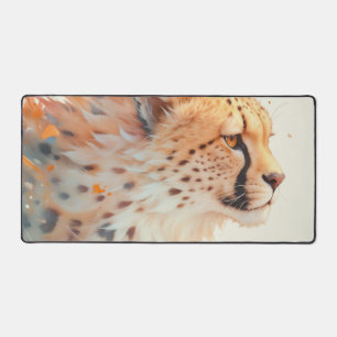 Watercolor Cheetah Golden Orange Fluid Motion Desk Mat