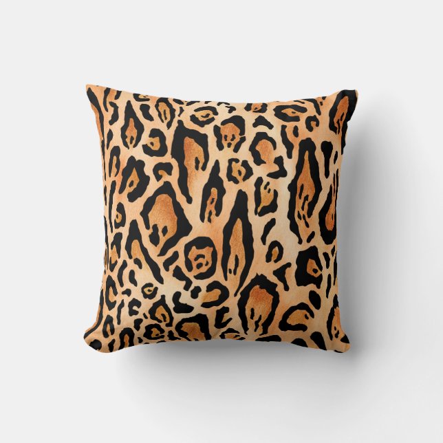Watercolor cheetah print pattern cushion (Front)