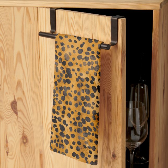 Watercolor Cheetah Print Tea Towel (Thirds Fold)