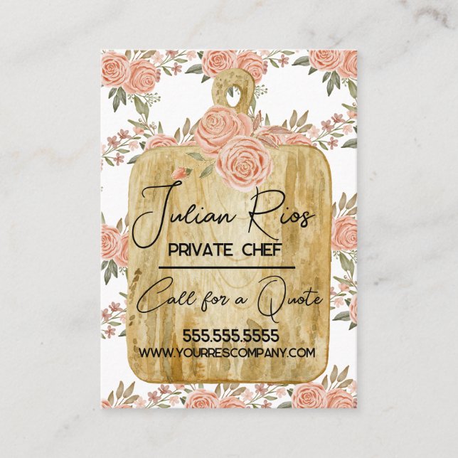 Watercolor Chef Cook Cutting Board Floral Business Card (Front)