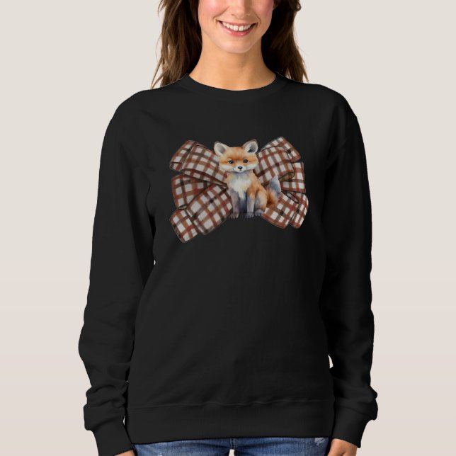 Watercolor chequered bow with a cute fox sweatshirt (Front)
